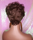 Tapered Short Cut Mohawk Curl Full Cap Wig Pixie Cut Curl Wig Layered Hair Wig Ombre Auburn Brown - Beauty Blessing Wigs & Hair Extensions Boutique