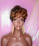 Tapered Short Cut Mohawk Curl Full Cap Wig Pixie Cut Curl Wig Layered Hair Wig Ombre Auburn Brown - Beauty Blessing Wigs & Hair Extensions Boutique