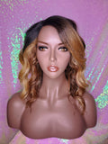 Bob Style Loose Wave Pre-Cut Lace Wig Preplucked Lace Wig Swoop Bang Hair Ombre Brown Strawberry Blonde Auburn Blonde - Beauty Blessing Wigs & Hair Extensions Boutique