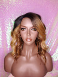 Bob Style Loose Wave Pre-Cut Lace Wig Preplucked Lace Wig Swoop Bang Hair Ombre Brown Strawberry Blonde Auburn Blonde - Beauty Blessing Wigs & Hair Extensions Boutique