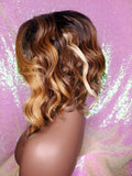 Bob Style Loose Wave Pre-Cut Lace Wig Preplucked Lace Wig Swoop Bang Hair Ombre Brown Strawberry Blonde Auburn Blonde - Beauty Blessing Wigs & Hair Extensions Boutique