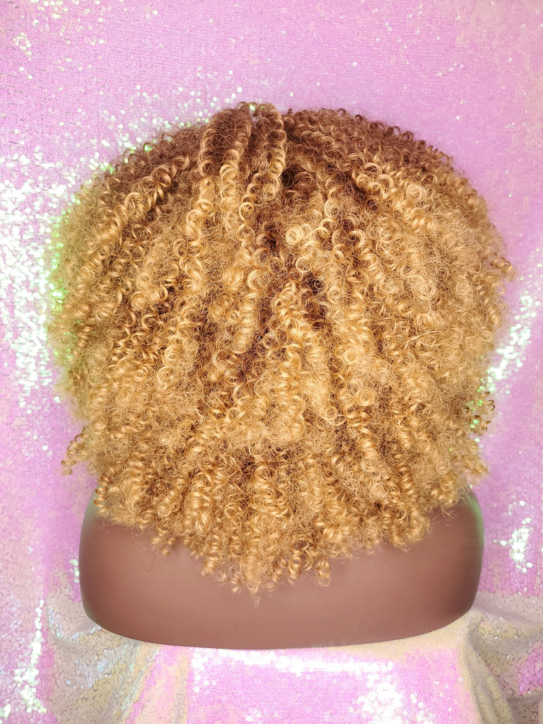 Strawberry Blonde Curly Afro Kinky Twist Hair with Bangs Wig Afro Corkscrew Hair Wig Soft Natural Coily Ombre Blonde Hair Wig - Beauty Blessing Wigs & Hair Extensions Boutique