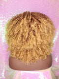 Strawberry Blonde Curly Afro Kinky Twist Hair with Bangs Wig Afro Corkscrew Hair Wig Soft Natural Coily Ombre Blonde Hair Wig - Beauty Blessing Wigs & Hair Extensions Boutique