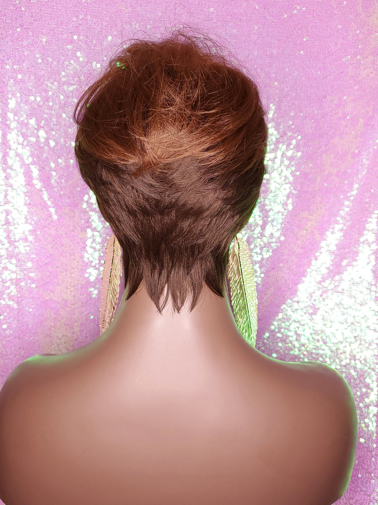 Short Cut Celebrity Inspired Pixie Cut Hair Wig with Bangs and Layers Soft Ombre Brown Auburn Copper - Beauty Blessing Wigs & Hair Extensions Boutique