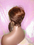 Short Cut Celebrity Inspired Pixie Cut Hair Wig with Bangs and Layers Soft Ombre Brown Auburn Copper - Beauty Blessing Wigs & Hair Extensions Boutique
