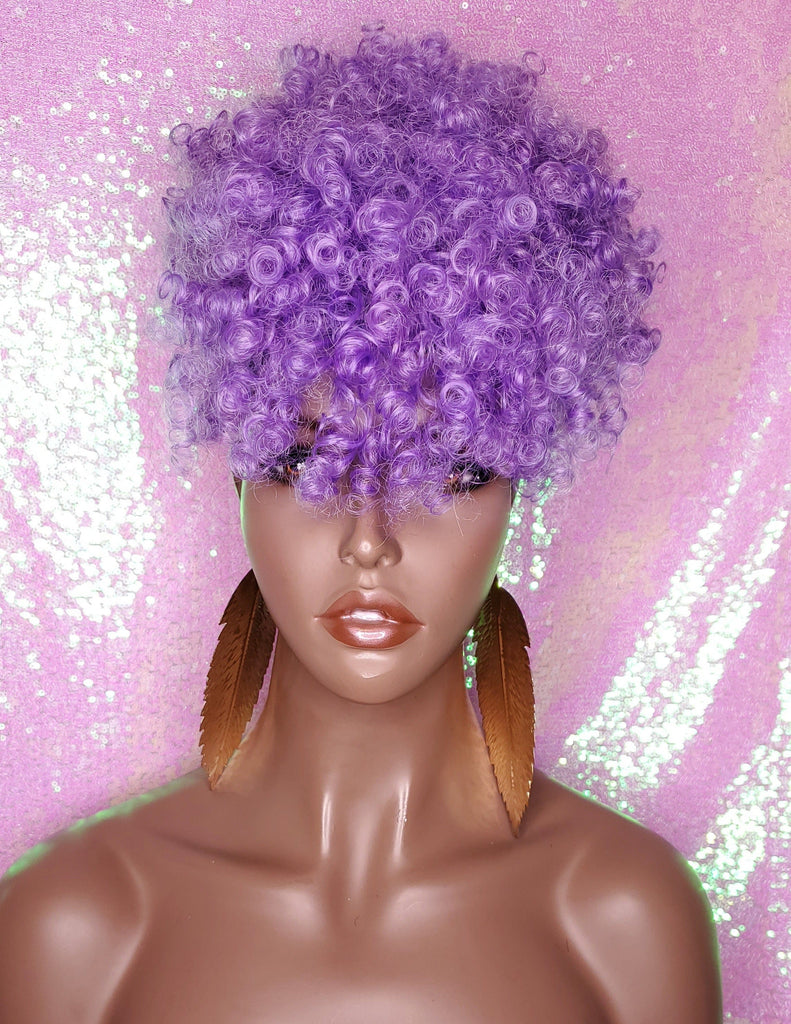 Purple Hair Curly Ponytail Afro Kinky Puff Bangs Ponytail with Bangs - Beauty Blessing Wigs & Hair Extensions Boutique