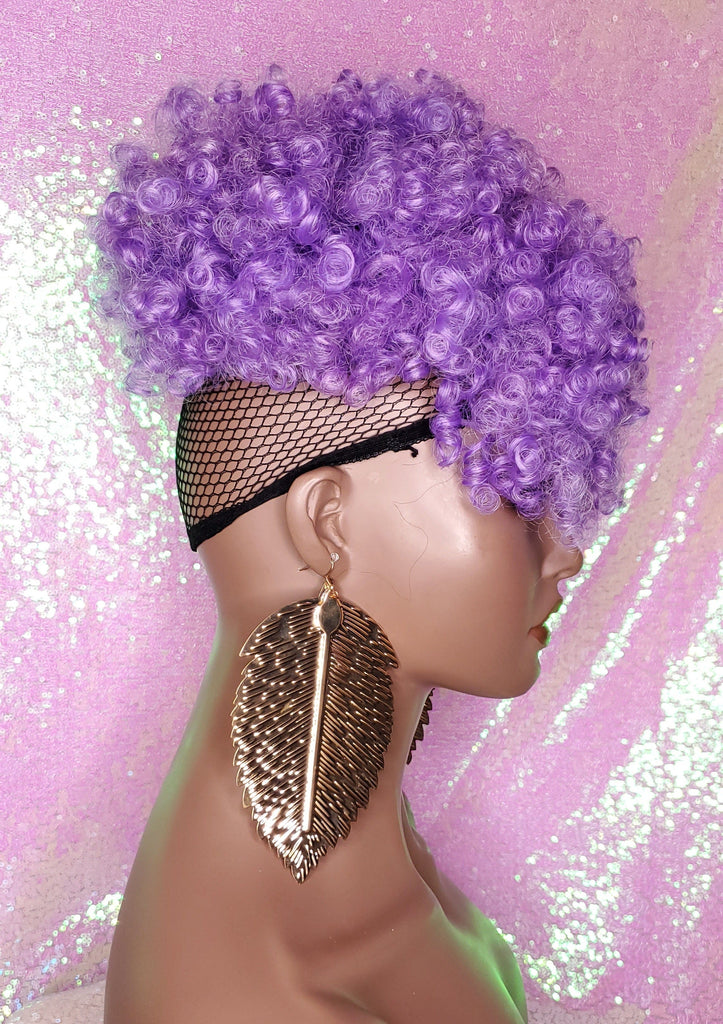Purple Hair Curly Ponytail Afro Kinky Puff Bangs Ponytail with Bangs - Beauty Blessing Wigs & Hair Extensions Boutique