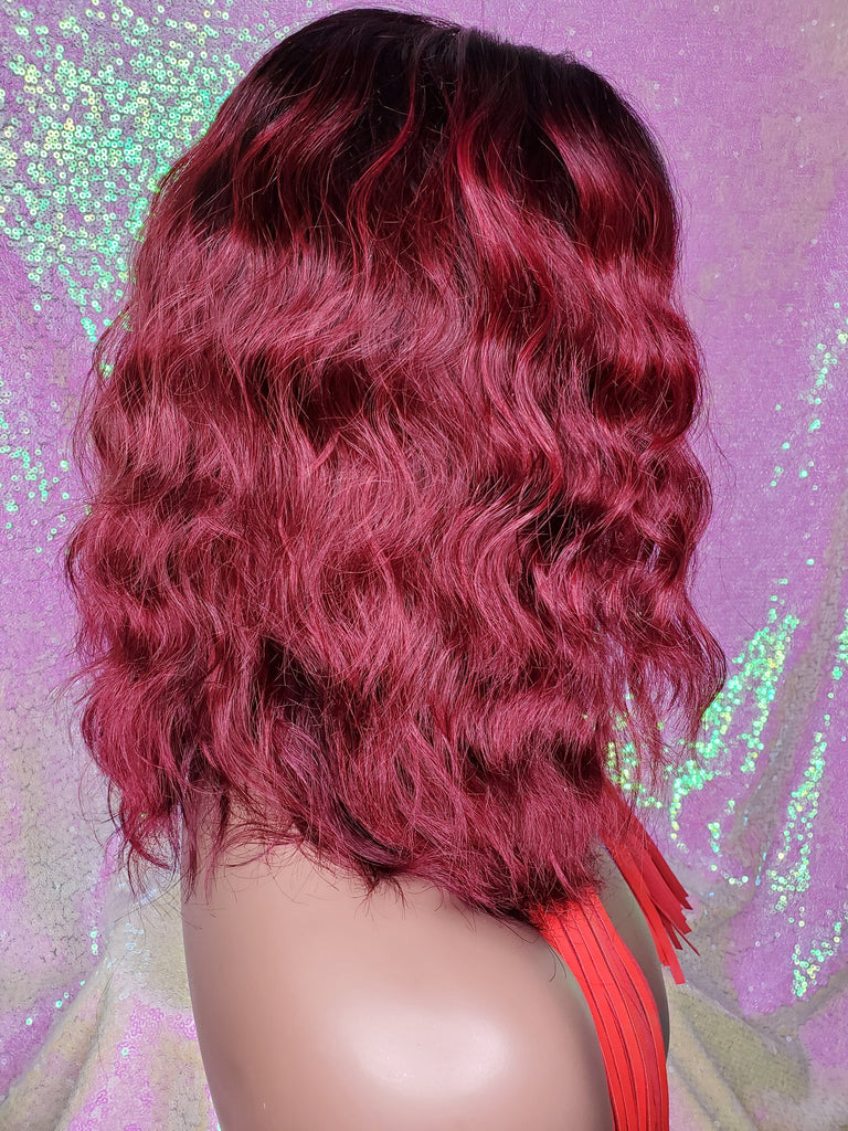 Burgundy Hair Loose Wave Bob Lace Front Brazilian Remy 100% Human Hair Natural Loose Waves Glueless Lace Wig - Beauty Blessing Wigs & Hair Extensions Boutique