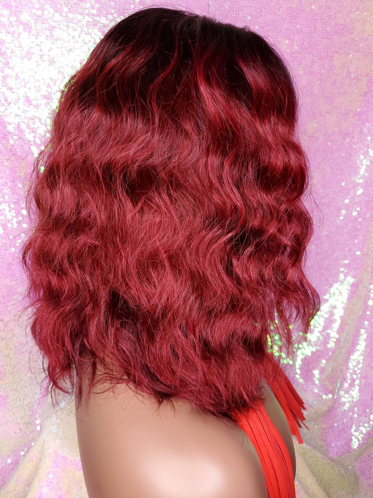 Burgundy Hair Loose Wave Bob Lace Front Brazilian Remy 100% Human Hair Natural Loose Waves Glueless Lace Wig - Beauty Blessing Wigs & Hair Extensions Boutique