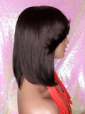 Bob Human Hair Brazilian Remy Hair Natural Hairstyle Swoop Bang Bob Style Full Cap Wig - Beauty Blessing Wigs & Hair Extensions Boutique