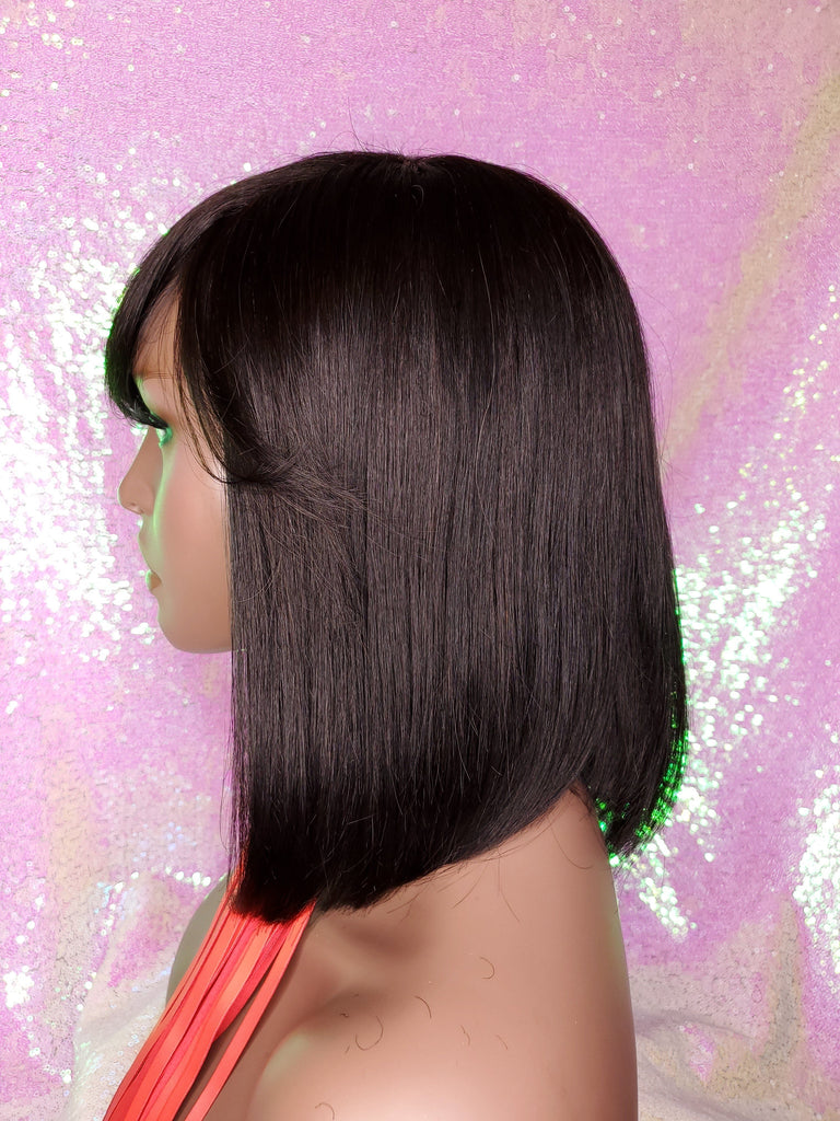 Bob Human Hair Brazilian Remy Hair Natural Hairstyle Swoop Bang Bob Style Full Cap Wig - Beauty Blessing Wigs & Hair Extensions Boutique