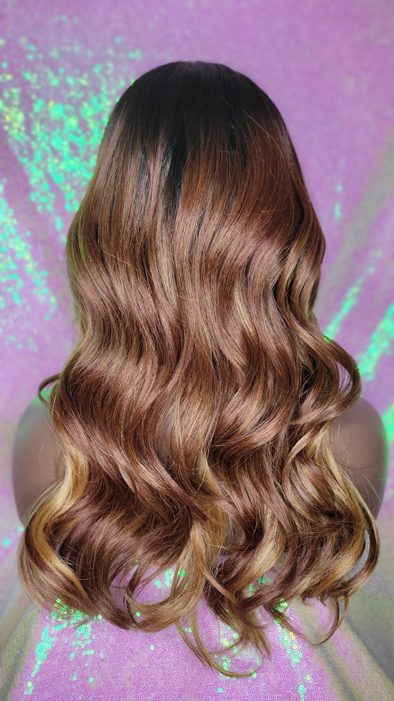 Long Loose Wave Lace Wig Natural Hairstyle Celebrity Style Wig Ombre Auburn Strawberry Blonde Colored Hair Wig - Beauty Blessing Wigs & Hair Extensions Boutique