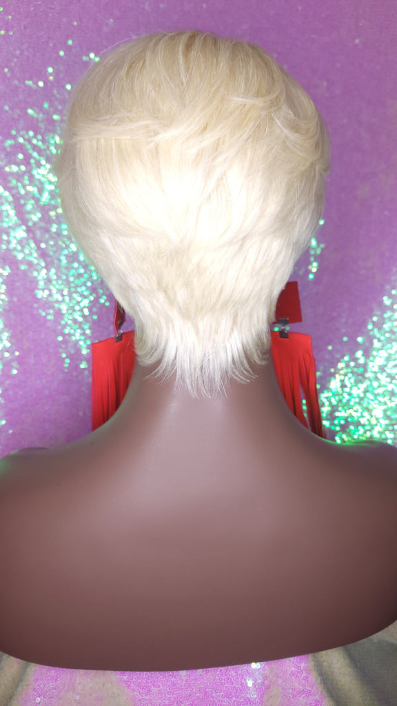 Blonde Human Hair Pixie Short Cut Layered Bang Style Hair Wig Vogue Fashion Blonde Remy Hair Wig Full Cap Wig - Beauty Blessing Wigs & Hair Extensions Boutique