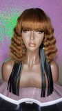 Deep Wave Short Bob Hairstyle Brazilian Remy 100% Human Hair with Bangs Natural Wave Hair Wig Auburn Hair Wig - Beauty Blessing Wigs & Hair Extensions Boutique