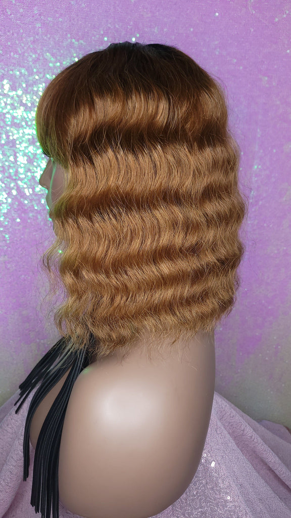 Deep Wave Short Bob Hairstyle Brazilian Remy 100% Human Hair with Bangs Natural Wave Hair Wig Auburn Hair Wig - Beauty Blessing Wigs & Hair Extensions Boutique