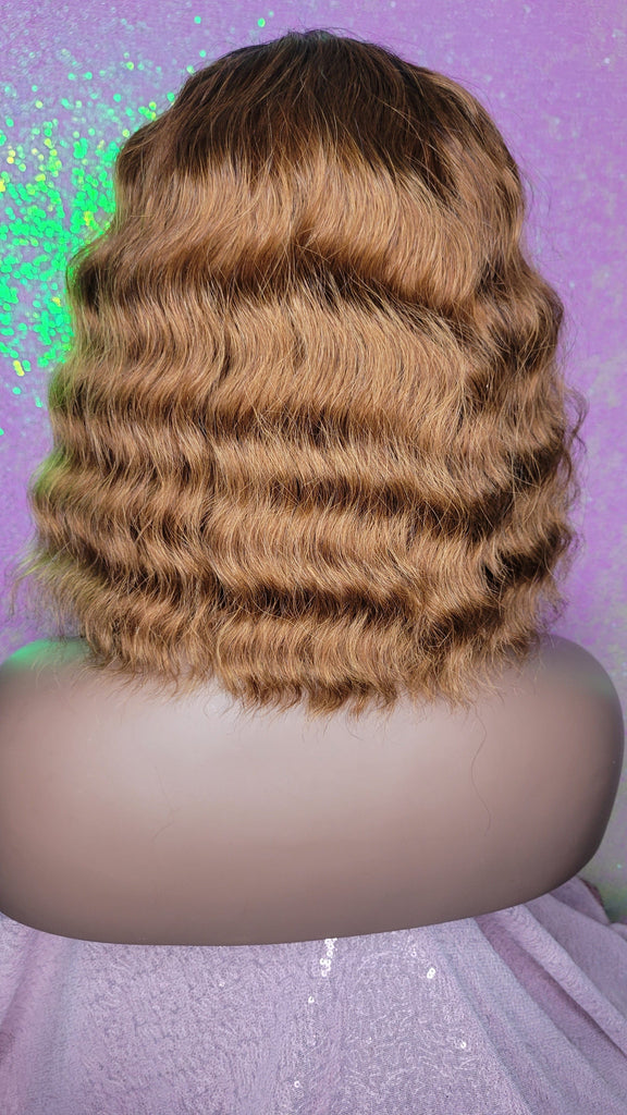 Deep Wave Short Bob Hairstyle Brazilian Remy 100% Human Hair with Bangs Natural Wave Hair Wig Auburn Hair Wig - Beauty Blessing Wigs & Hair Extensions Boutique
