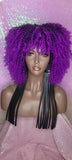 Purple Curly Afro Kinky Twist Bangs Wig Afro Corkscrew Hair Wig Soft Natural Coily Ombre Purple Hair Wig