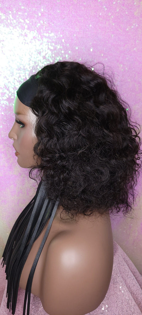 Head band Wig Short Bob Water Wave Brazilian Remy 100% Human Hair Natural Hair Half Wig Hair Wrap Headband Wig Affordable - Beauty Blessing Wigs & Hair Extensions Boutique