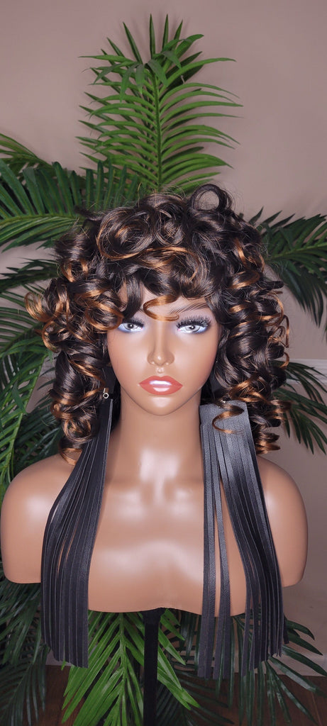 Big Barrel Curl Short Style Wig Full Cap Women Wig Curly Hair Women Fashion Wig Red Carpet Wig Bouncy Curl Hairstyle Auburn Highlights - Beauty Blessing Wigs & Hair Extensions Boutique