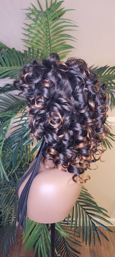 Big Barrel Curl Short Style Wig Full Cap Women Wig Curly Hair Women Fashion Wig Red Carpet Wig Bouncy Curl Hairstyle Auburn Highlights - Beauty Blessing Wigs & Hair Extensions Boutique