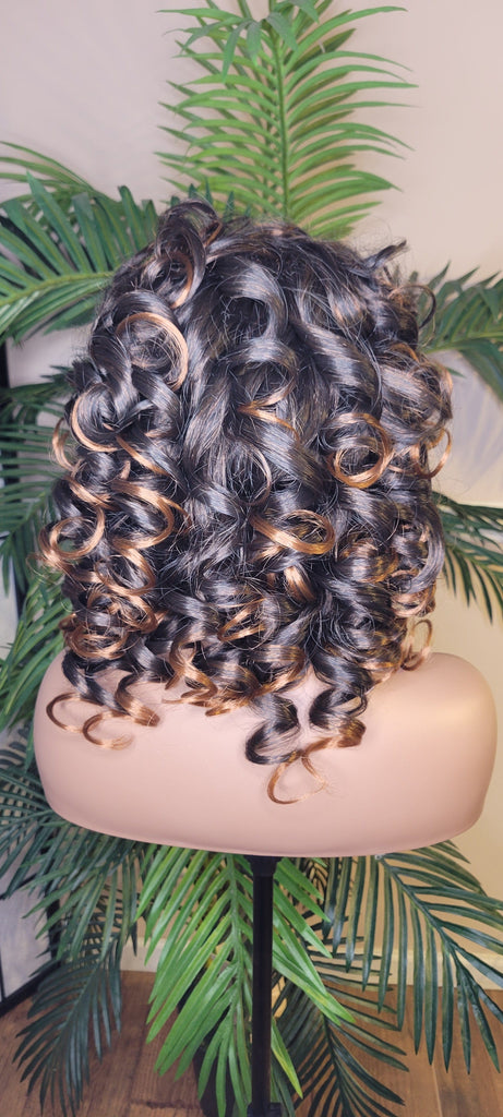 Big Barrel Curl Short Style Wig Full Cap Women Wig Curly Hair Women Fashion Wig Red Carpet Wig Bouncy Curl Hairstyle Auburn Highlights - Beauty Blessing Wigs & Hair Extensions Boutique