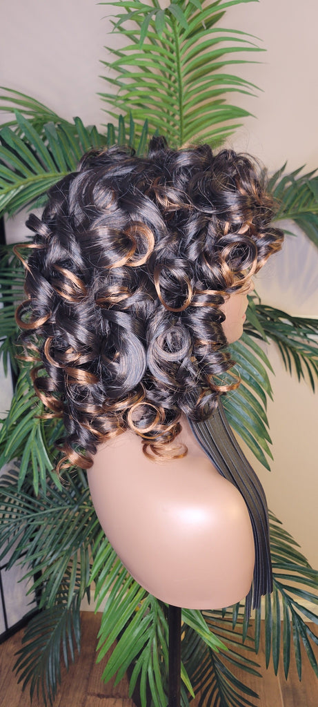 Big Barrel Curl Short Style Wig Full Cap Women Wig Curly Hair Women Fashion Wig Red Carpet Wig Bouncy Curl Hairstyle Auburn Highlights - Beauty Blessing Wigs & Hair Extensions Boutique