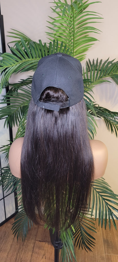 Wig Baseball Cap Brazilian Remy 100% Human Hair Straight Hair Wig Hat Black Cap Wig Soft Luxurious Hair - Beauty Blessing Wigs & Hair Extensions Boutique