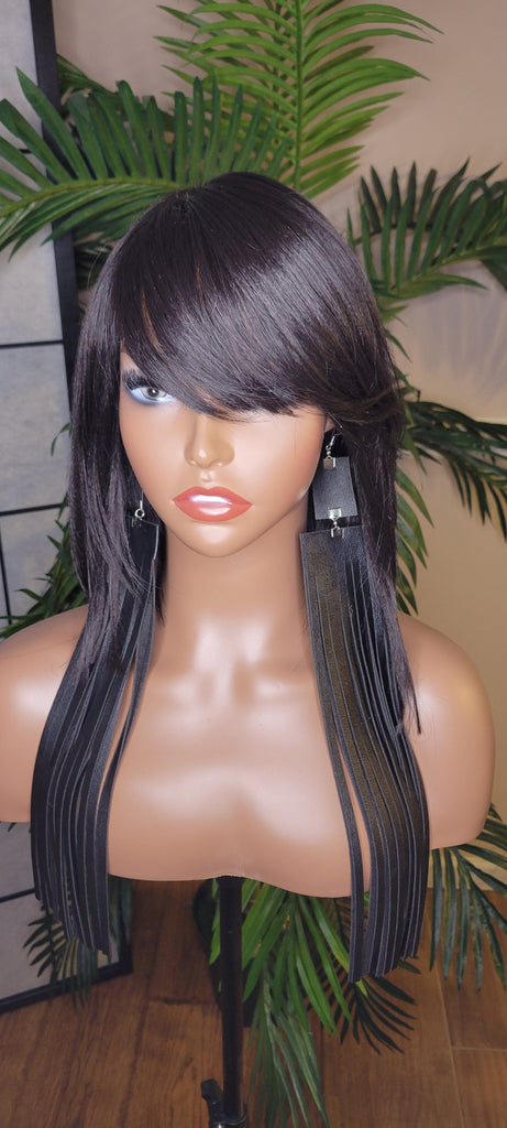 Bob Short Hair Razor Cut Bob Style Hair Duby Wrap Swoop Bang Wig Full Cap Wig Premium Synthetic Fiber Hair - Beauty Blessing Wigs & Hair Extensions Boutique