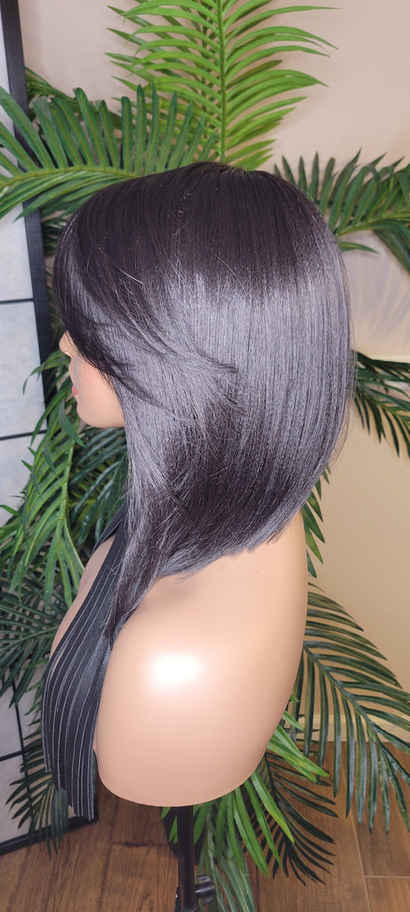 Bob Short Hair Razor Cut Bob Style Hair Duby Wrap Swoop Bang Wig Full Cap Wig Premium Synthetic Fiber Hair - Beauty Blessing Wigs & Hair Extensions Boutique