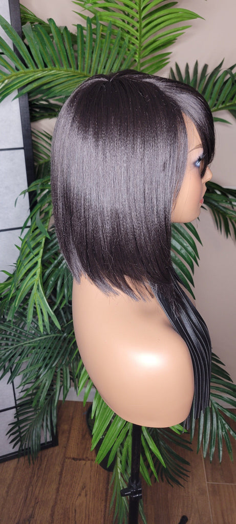 Bob Short Hair Razor Cut Bob Style Hair Duby Wrap Swoop Bang Wig Full Cap Wig Premium Synthetic Fiber Hair - Beauty Blessing Wigs & Hair Extensions Boutique