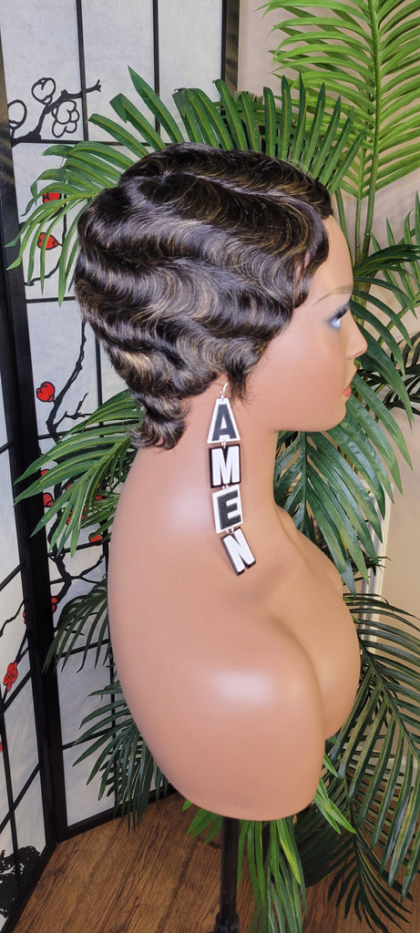 Pixie Cut Fingerwave Hair Wig Big Deep Wave Short Razor Cut Natural Hairstyle Wig Soft Mink Brazilian Remy 100% Human Hair Wig - Beauty Blessings LLC
