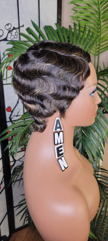 Pixie Cut Fingerwave Hair Wig Big Deep Wave Short Razor Cut Natural Hairstyle Wig Soft Mink Brazilian Remy 100% Human Hair Wig - Beauty Blessings LLC