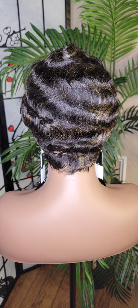 Pixie Cut Fingerwave Hair Wig Big Deep Wave Short Razor Cut Natural Hairstyle Wig Soft Mink Brazilian Remy 100% Human Hair Wig - Beauty Blessings LLC