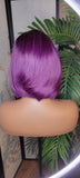 Purple Hair Wig Bob Brazilian Remy Human Hair Remy Short Hair Bob Style Swoop Bang Wig Full Cap Wig - Beauty Blessings LLC
