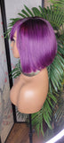 Purple Hair Wig Bob Brazilian Remy Human Hair Remy Short Hair Bob Style Swoop Bang Wig Full Cap Wig - Beauty Blessings LLC