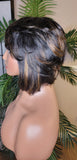Short Bob Pixie Cut Brazilian Remy Hair Layered Hair Bob Style with Swoop Bangs Sassy Razor Cut Full Cap Wig - Beauty Blessings LLC