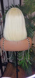 BLONDE Bob Short China Bang Wig Remy 100% Human Hair Wig Razor Cut Bob Hair Style - Beauty Blessings LLC