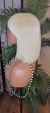 BLONDE Bob Short China Bang Wig Remy 100% Human Hair Wig Razor Cut Bob Hair Style - Beauty Blessings LLC