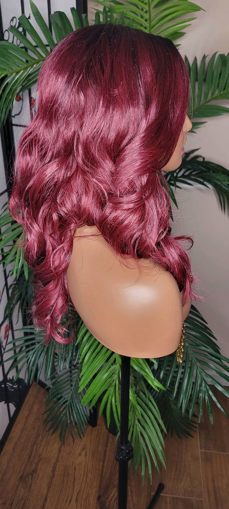 Curly Lace Front Big Barrel Curl Lace Wig Silky Soft Hair Natural Hairline Burgundy Dark Cranberry Hair Protective Style Glueless Wig - Beauty Blessings LLC