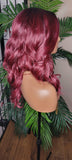 Curly Lace Front Big Barrel Curl Lace Wig Silky Soft Hair Natural Hairline Burgundy Dark Cranberry Hair Protective Style Glueless Wig - Beauty Blessings LLC