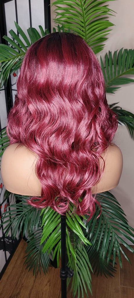 Curly Lace Front Big Barrel Curl Lace Wig Silky Soft Hair Natural Hairline Burgundy Dark Cranberry Hair Protective Style Glueless Wig - Beauty Blessings LLC