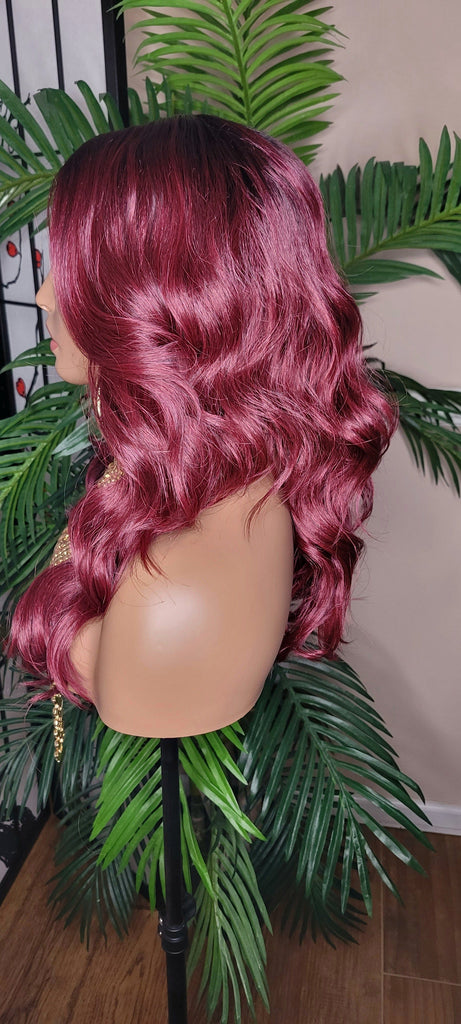 Curly Lace Front Big Barrel Curl Lace Wig Silky Soft Hair Natural Hairline Burgundy Dark Cranberry Hair Protective Style Glueless Wig - Beauty Blessings LLC