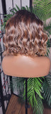 Asymmetrical Bob Hairstyle Wig  Swoop Bang Hair Ombre Brown Honey Blonde Auburn Colored Hair Wig Lace Wig - Beauty Blessings LLC