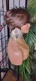 Brown Auburn Colored Hair Pixie Cut Swoop Bang Short Style Layered Hair Wig - Beauty Blessings LLC
