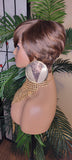 Brown Auburn Colored Hair Pixie Cut Swoop Bang Short Style Layered Hair Wig - Beauty Blessings LLC