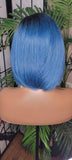 Blue Hair Wig Bob Brazilian Remy Human Hair Short Hair Bob Hairstyle Swoop Bang Hair Full Cap Wig - Beauty Blessings LLC