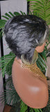 Dark Salt & Pepper Gray Tone Pixie Bob Cut Layered Brazilian Remy Human Hair Wig - Beauty Blessing Wigs & Hair Extensions Boutique