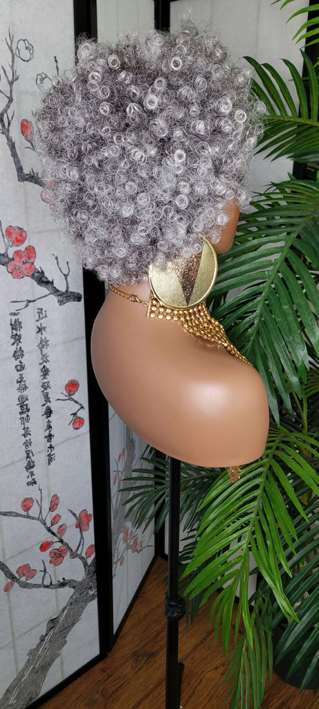 Gray Afro Kinky Salt & Pepper Hair Headband Wig Afro Curly Hair Gray Colored Short Natural Hairstyle Wig - Beauty Blessings LLC