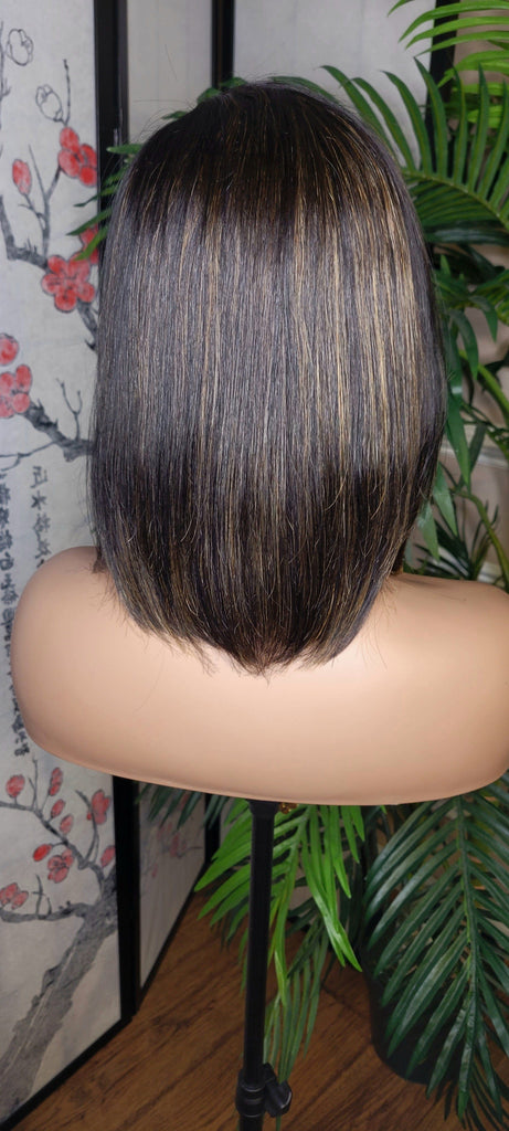 Ombre Auburn Hair Bob Human Hair Brazilian Remy Hair Natural Hairstyle Swoop Bang Bob Style Full Cap Wig - Beauty Blessings LLC