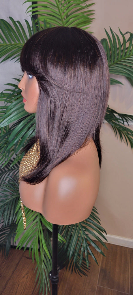 Brazilian Remy 100% Human Hair Straight Wrap Style Layered Swoop Bang Full Cap Wig Fashion Hair Wig - Beauty Blessings LLC